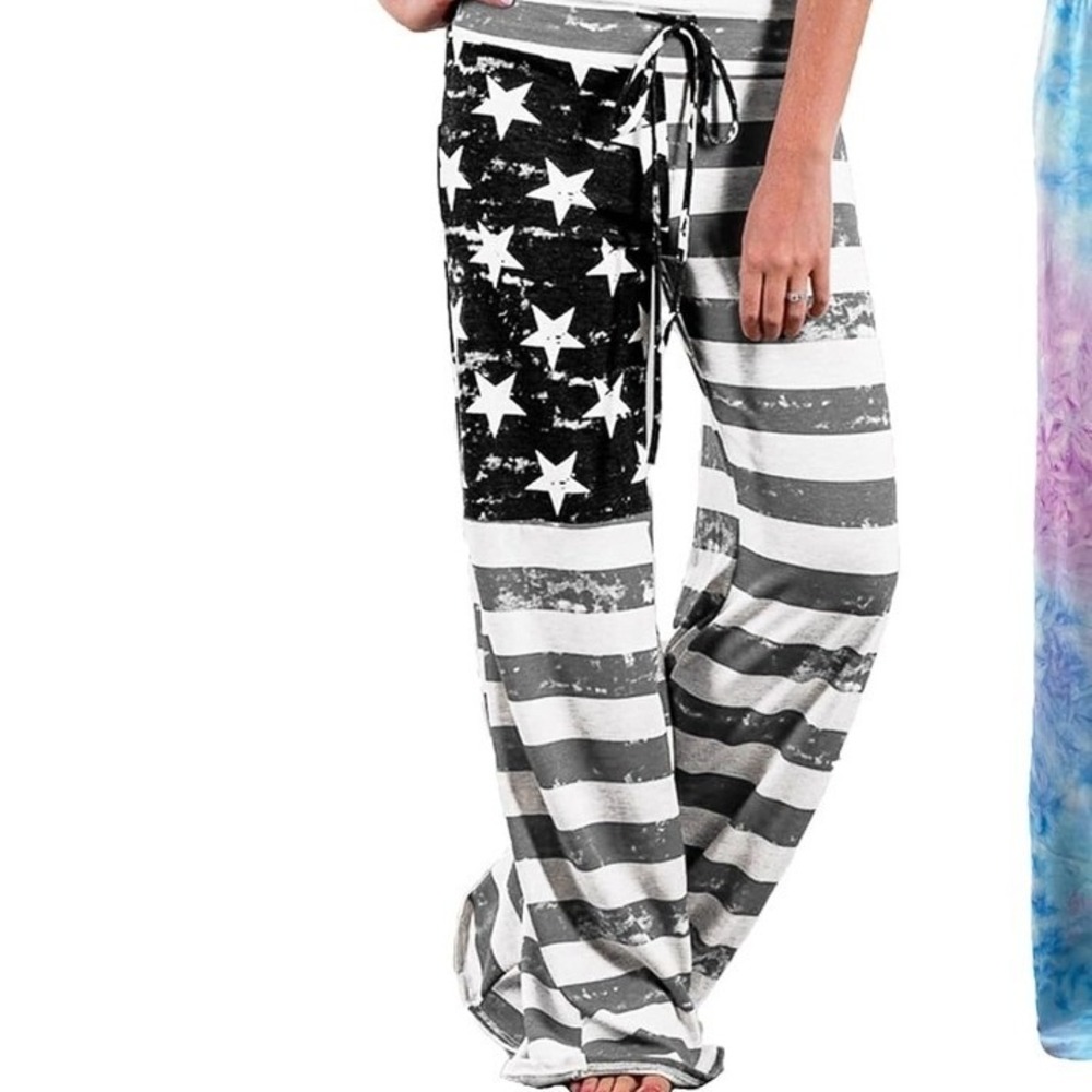 Floral Blooming Patriotic American Flag Wide Flare Leg Lounge sweat yoga Pants M